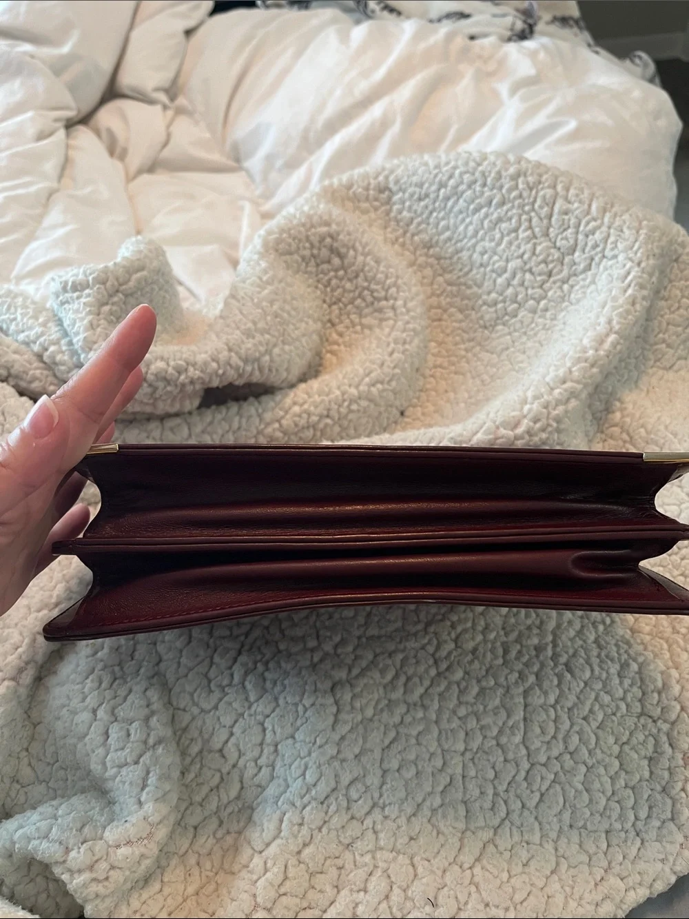 Cartier Burgundy Suede Crossbody Clutch with Gold Hardware - Picture 9 of 14